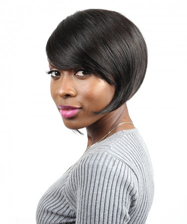 CARA Straight Human Hair Wigs 100% Brazilian Short Bob Wig With 130% Density 1B Color