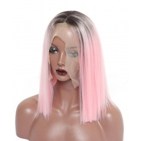 CARA Synthetic Lace Front Wig Ombre Wigs 1B Pink Straight Short Bob Lace Front Wigs 