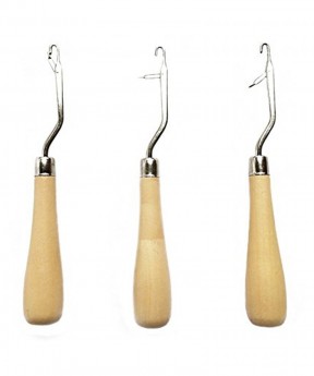 CARA 3pcs Wooden holder Latch Crochet Hair Needle Hook Dreadlock Tools