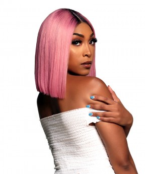Ombre Hot Fashion Wig #1B Pink Color Straight BOB Lace Front Human Hair Wigs 