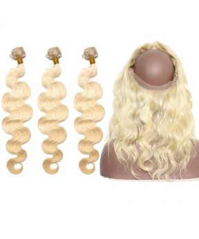 CARA 360 Lace Frontal Closure with 3 Bundles Body Wave 613 Blonde Color 