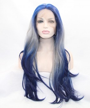 CARA Blue/White Ombre Long Wavy Synthetic Wig 