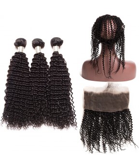 CARA Brazilian Virgin Hair Kinky Curly 360 Lace Frontal With 3 Bundles