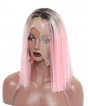 CARA Synthetic Lace Front Wig Ombre Wigs 1B Pink Straight Short Bob Lace Front Wigs 