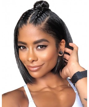 CARA 150% Density Straight Super Short 13x6 Lace Front Human Hair Wigs Deep Part Bob Style Wig