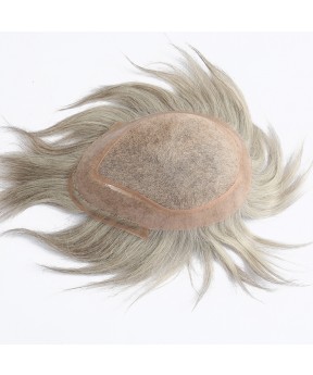 CARA New Fasion Silver Grey Hair Thin Skin Men Toupee Swiss Lace Cheap Toupee For Men