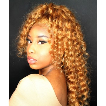 CARA 250 Density Strawberry Blonde #27 Color Loose Wave Lace Front 100% Human Hair Wigs