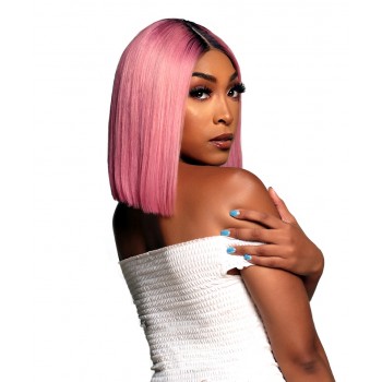 Ombre Hot Fashion Wig #1B Pink Color Straight BOB Lace Front Human Hair Wigs 